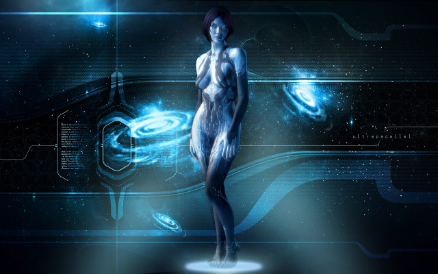 Woman futuristic space blue background free wallpaper for desktop - medium preview image