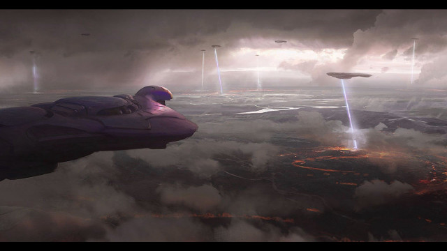 Futuristic space station smoke rockets free wallpaper for desktop - medium preview image