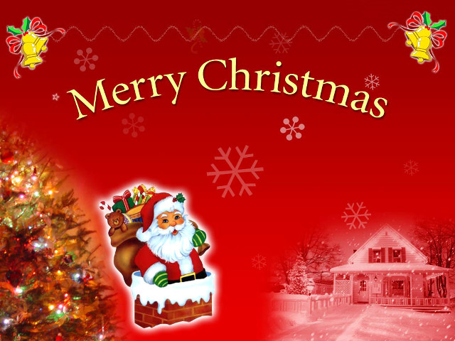 Santa claus christmas tree house free wallpaper for desktop - medium preview image