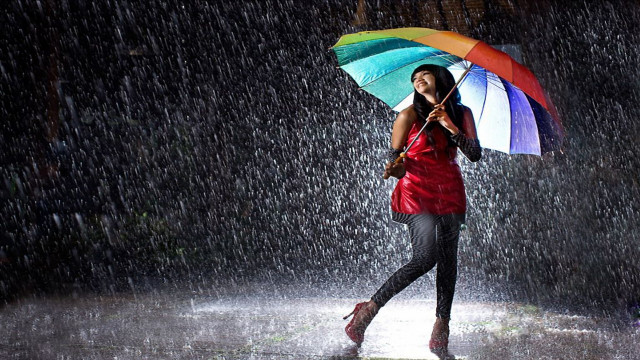 Woman holding umbrella rainbow red free wallpaper for desktop - medium preview image