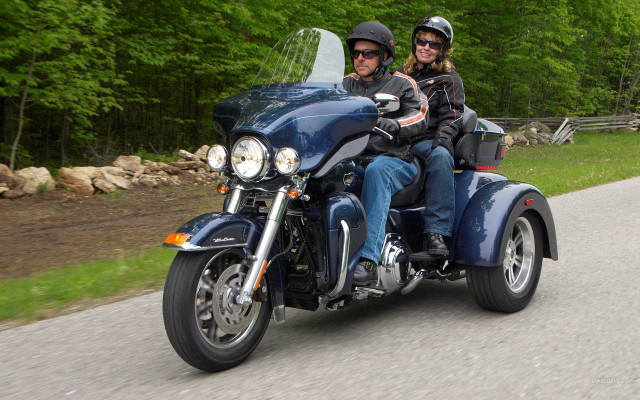 Man woman motorcycle woods sunny free wallpaper for desktop - medium preview image