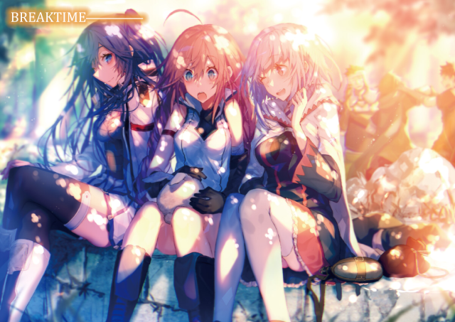 Three girls bench tree sunlight free wallpaper for desktop - medium preview image