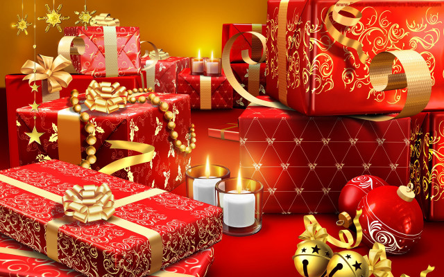 Presents table candles ornaments decoration free wallpaper for desktop - medium preview image