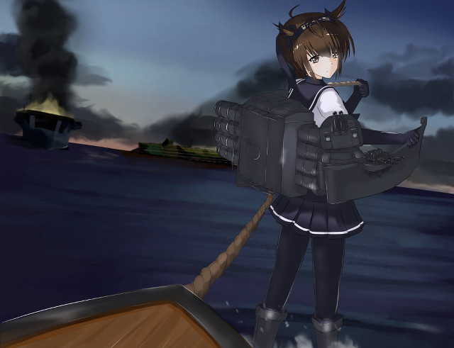 Anime girl boat demon head free wallpaper for desktop - medium preview image