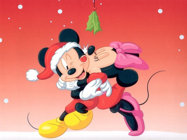 Mickey minnie kissing snow christmas free wallpaper for desktop - medium preview image