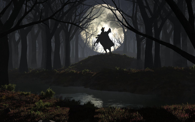 Man horse forest full moon free wallpaper for desktop - medium preview image