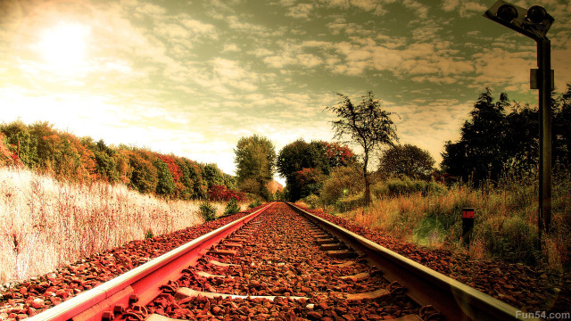 Train track sky trees red #2 free wallpaper for desktop - medium preview image