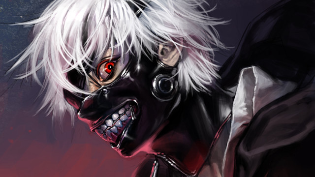 Whitehair redeyes blackmask autodestructive art free wallpaper for desktop - medium preview image