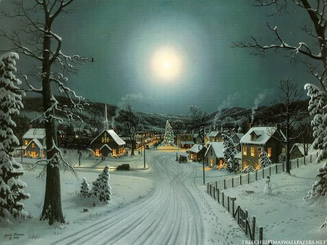 Snowy village full moon snowy #2 free wallpaper for desktop - medium preview image