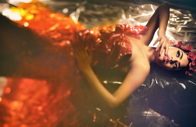 Woman flower red dress water free wallpaper for desktop - medium preview image