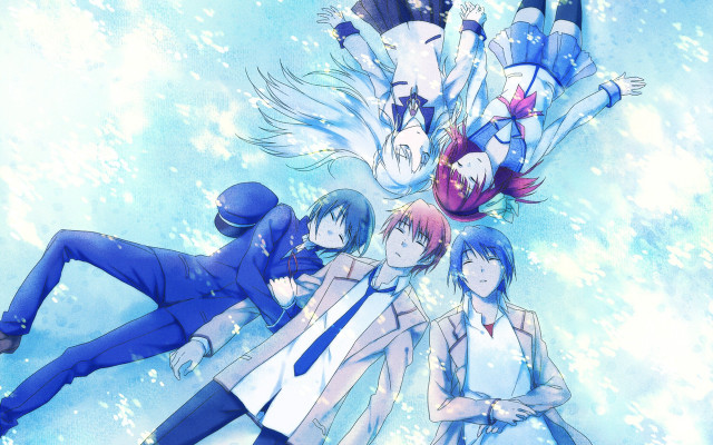 Snowy group holding hands rayonism free wallpaper for desktop - medium preview image