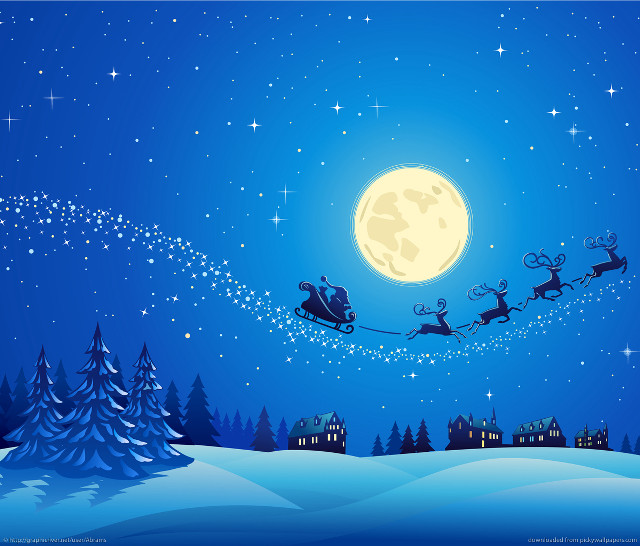 Santa sleigh snowy landscape fullmoon free wallpaper for desktop - medium preview image