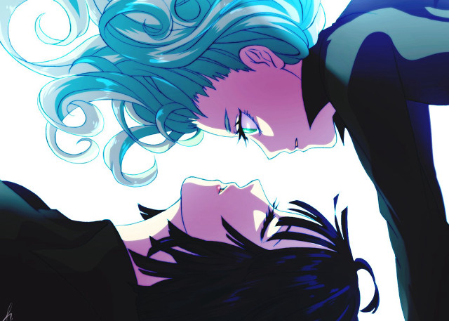 Blue hair black dress hugging free wallpaper for desktop - medium preview image