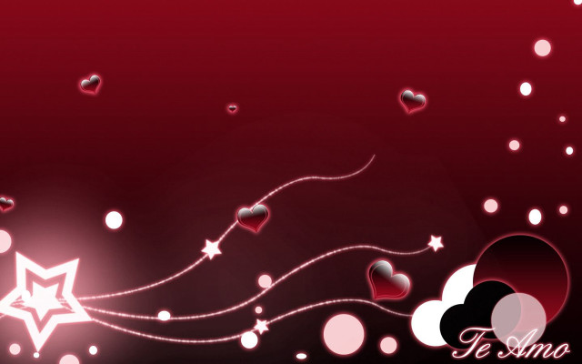 Red background hearts stars pattern free wallpaper for desktop - medium preview image