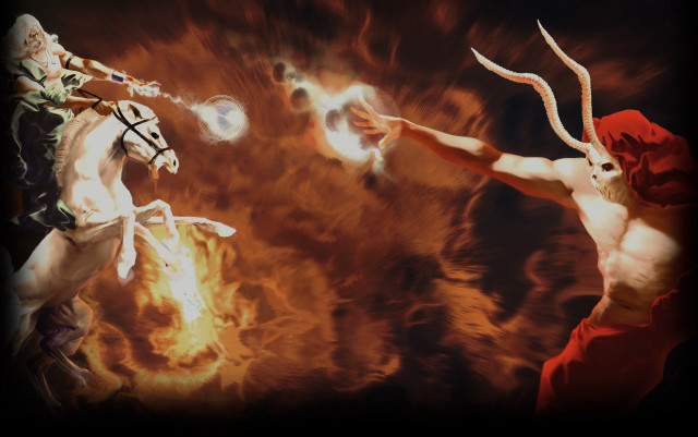 Men fighting fireball horns arms free wallpaper for desktop - medium preview image