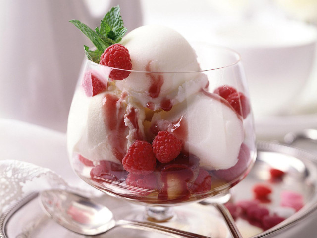 Dessert icecream raspberries mint glass free wallpaper for desktop - medium preview image