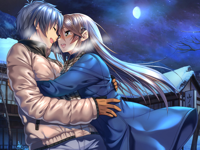 Couple hugging stars moon night free wallpaper for desktop - medium preview image