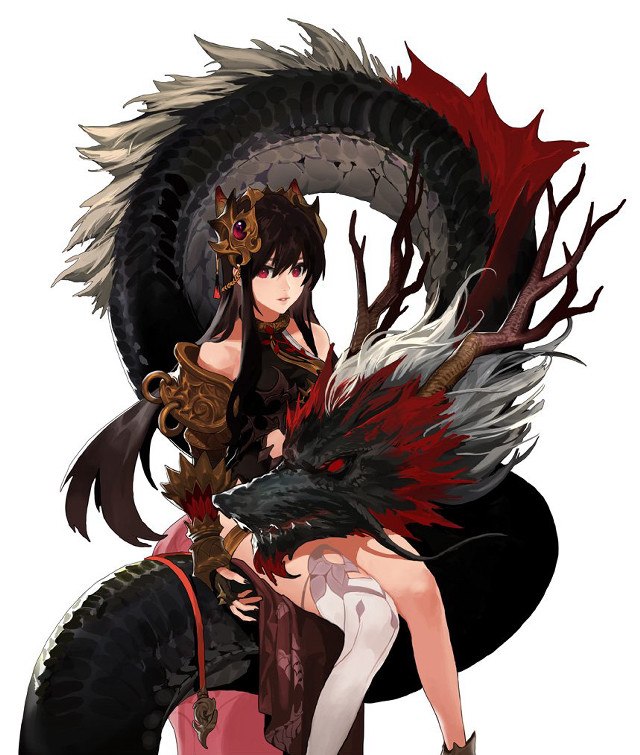 Woman dragon sword demon sitting free wallpaper for mobile - medium preview image