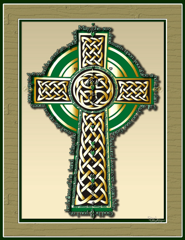 Celtic cross green background gold free wallpaper for mobile - medium preview image