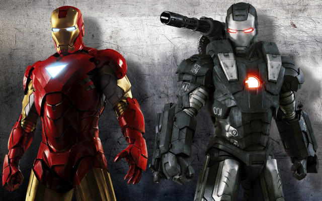 Iron man suits standing wall free wallpaper for desktop - medium preview image