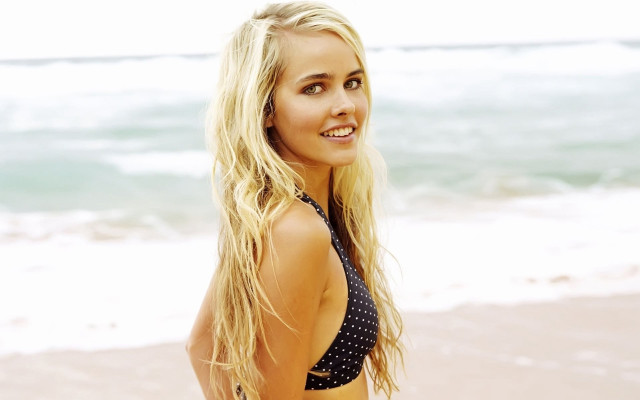 Woman bikini beach surfboard christabel free wallpaper for desktop - medium preview image