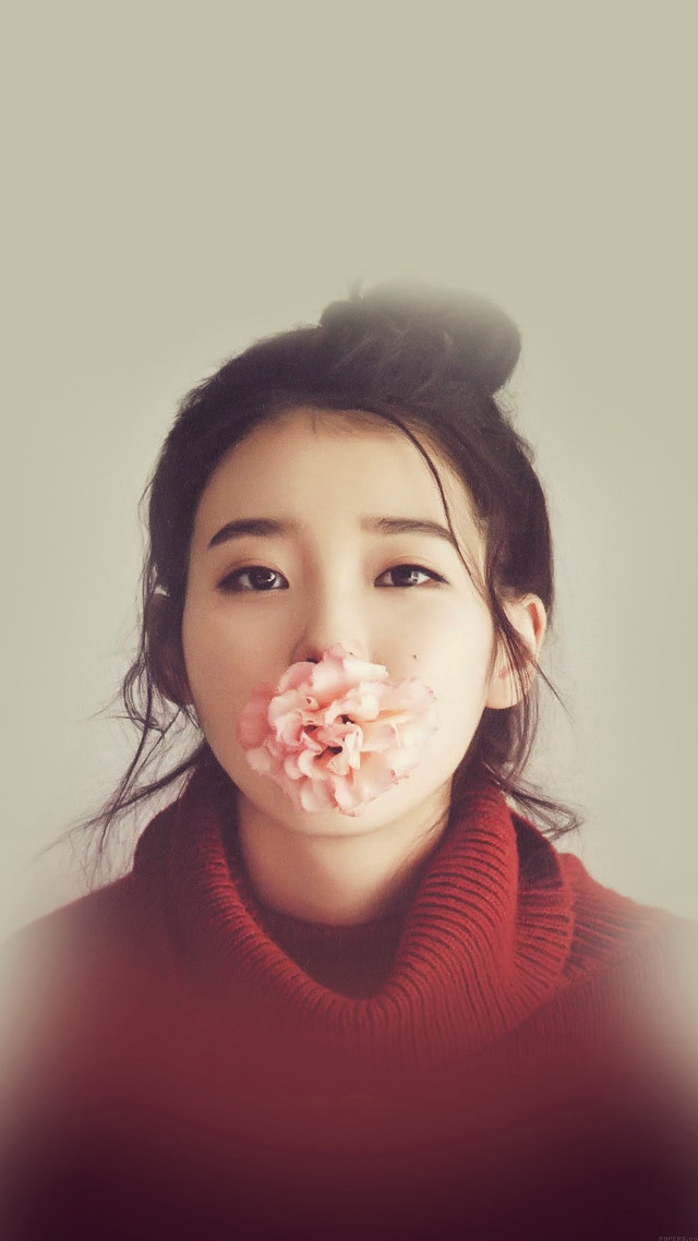 Woman flower mouth sweater shoulders free wallpaper for mobile - medium preview image