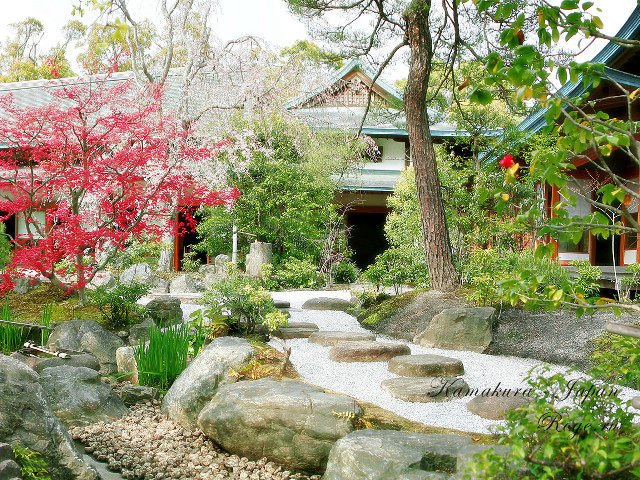 Garden rocks trees building red free wallpaper for desktop - medium preview image