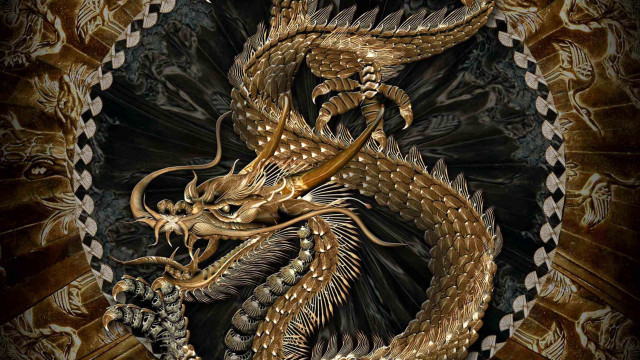 Golden dragon black background gold free wallpaper for desktop - medium preview image