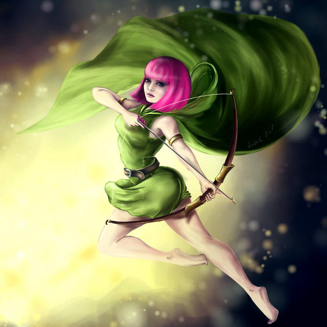 Woman bow arrow flying green free wallpaper for tablet - medium preview image