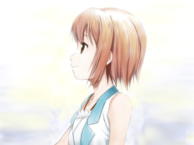 Girl blue shirt white serious free wallpaper for desktop - medium preview image