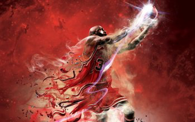 Basketball player red background swirl free wallpaper for desktop - medium preview image