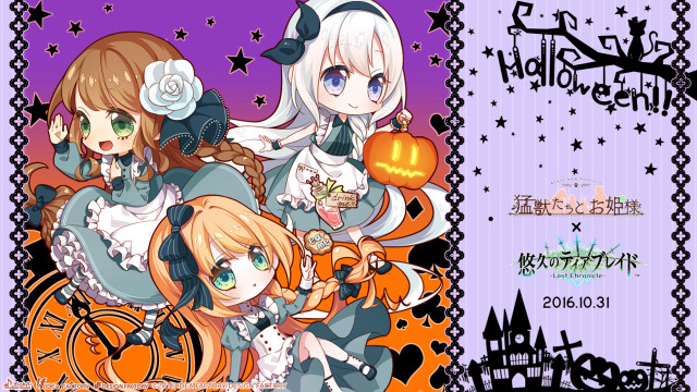 Anime girls pumpkins castle purple free wallpaper for desktop - medium preview image