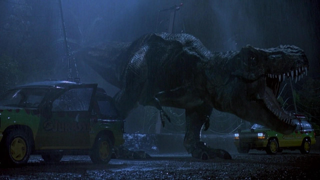 Dinosaur walking rain car truck free wallpaper for desktop - medium preview image