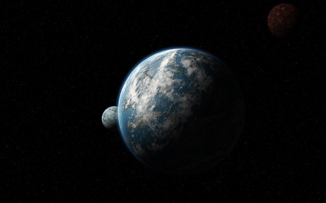 Planet two smaller planets stars free wallpaper for desktop - medium preview image