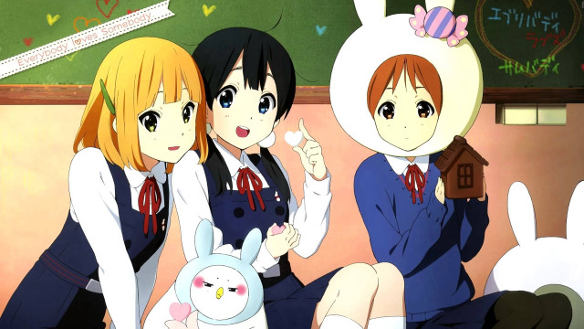 Anime girls bench bunny blackboard #2 free wallpaper for desktop - medium preview image