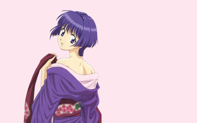 Purple hair kimono pink background free wallpaper for desktop - medium preview image