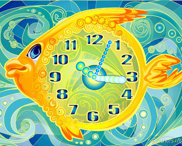 Clock fish water bubbles blue free wallpaper for desktop - medium preview image