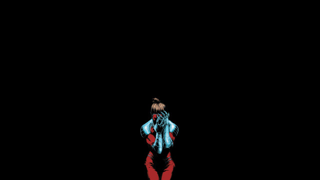 Woman red pants blue jacket free wallpaper for desktop - medium preview image