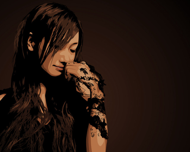 Woman long hair tattoos holding free wallpaper for desktop - medium preview image