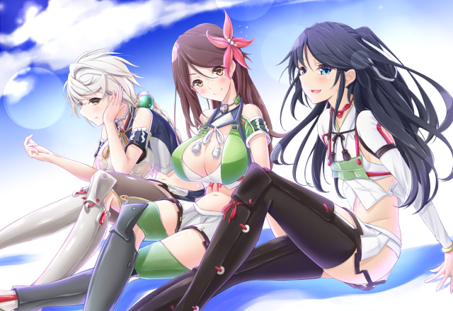 Anime girls sitting crossed legs free wallpaper for desktop - medium preview image