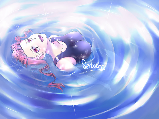 Cartoon girl floating pool water free wallpaper for desktop - medium preview image