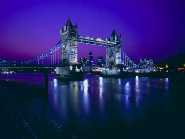 Bridge water purple sky background free wallpaper for desktop - medium preview image