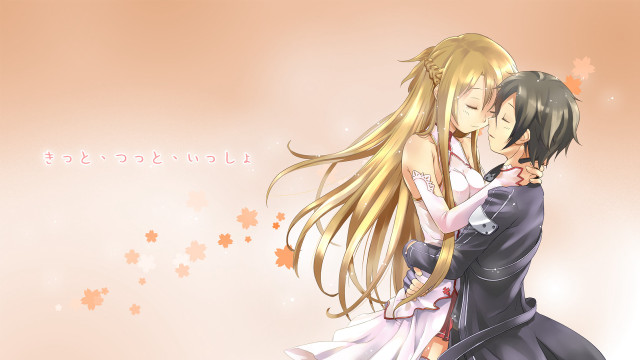 Anime couple hugging pink background #3 free wallpaper for desktop - medium preview image