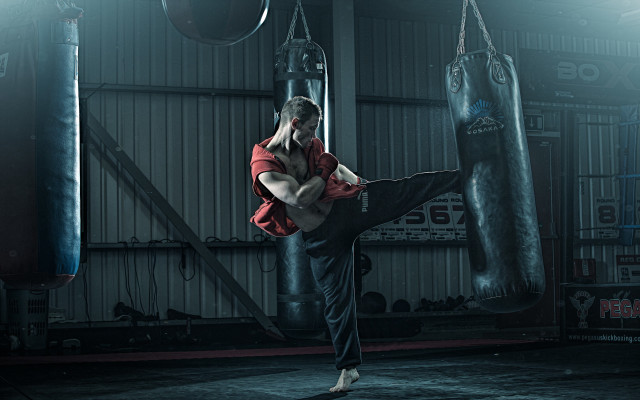 Man kickbox gym punchingbag art free wallpaper for desktop - medium preview image