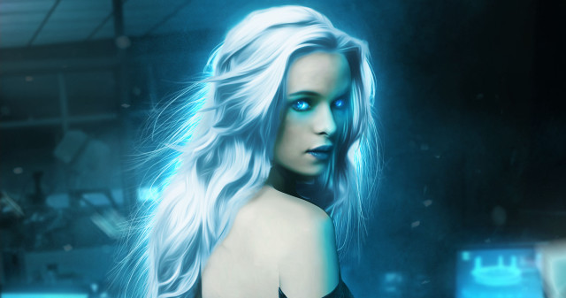 White hair blue eyes neon free wallpaper for desktop - medium preview image