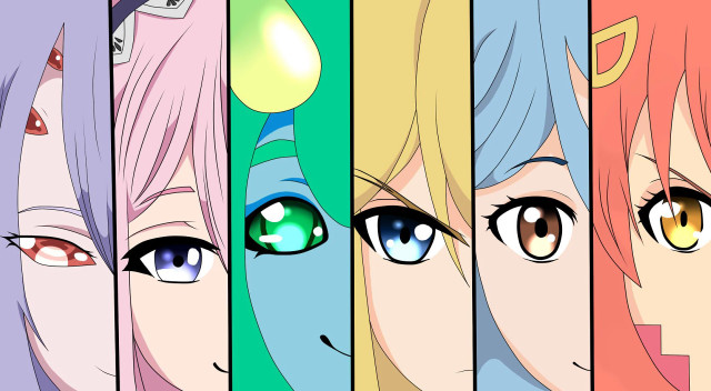 Anime characters colored eyes hair free wallpaper for desktop - medium preview image