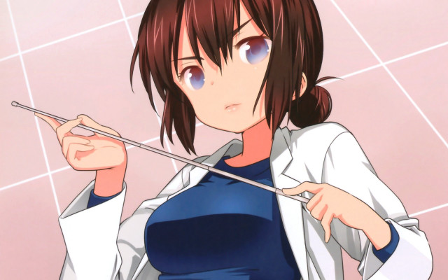 Woman blue top holding stick free wallpaper for desktop - medium preview image