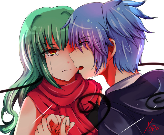 Anime couple blue green hair free wallpaper for desktop - medium preview image
