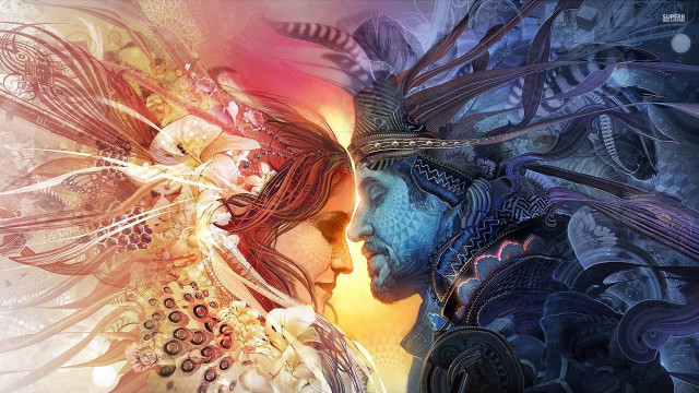 Woman headdress man feathered hat free wallpaper for desktop - medium preview image