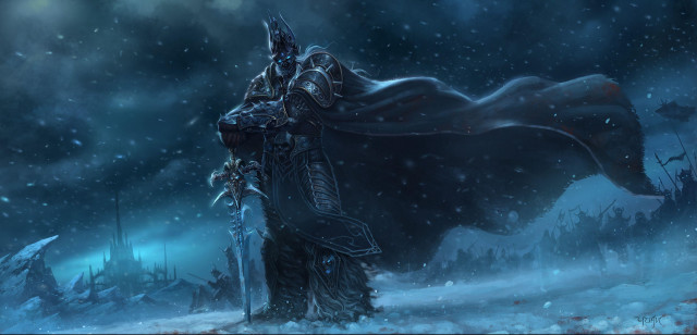 Man black cloak sword snowy free wallpaper for desktop - medium preview image